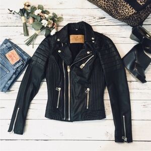 Black leather biker motorcycle jacket Goosecraft size xs
